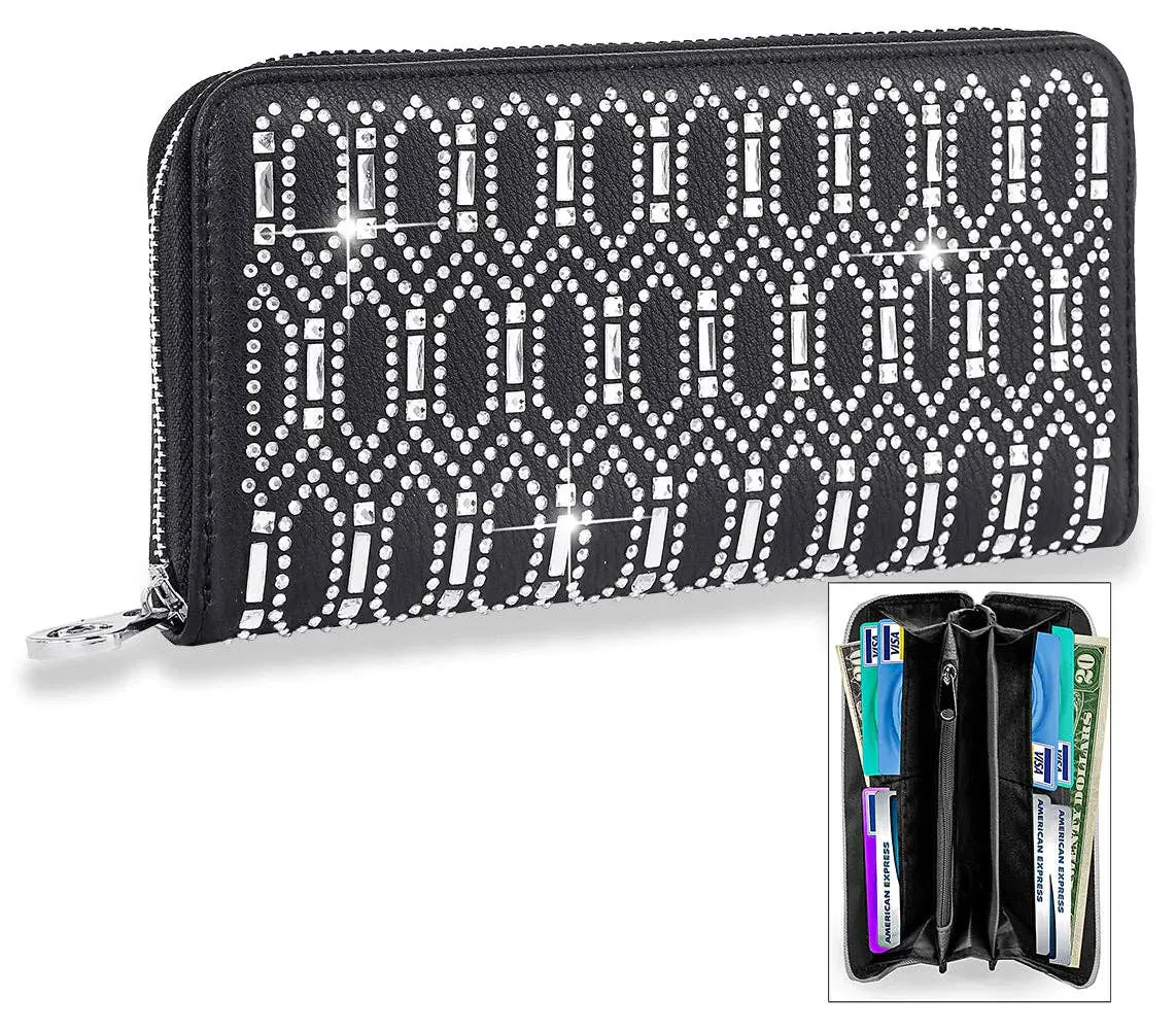 Rhinestone Bling Accordion Wallet - Black: Black