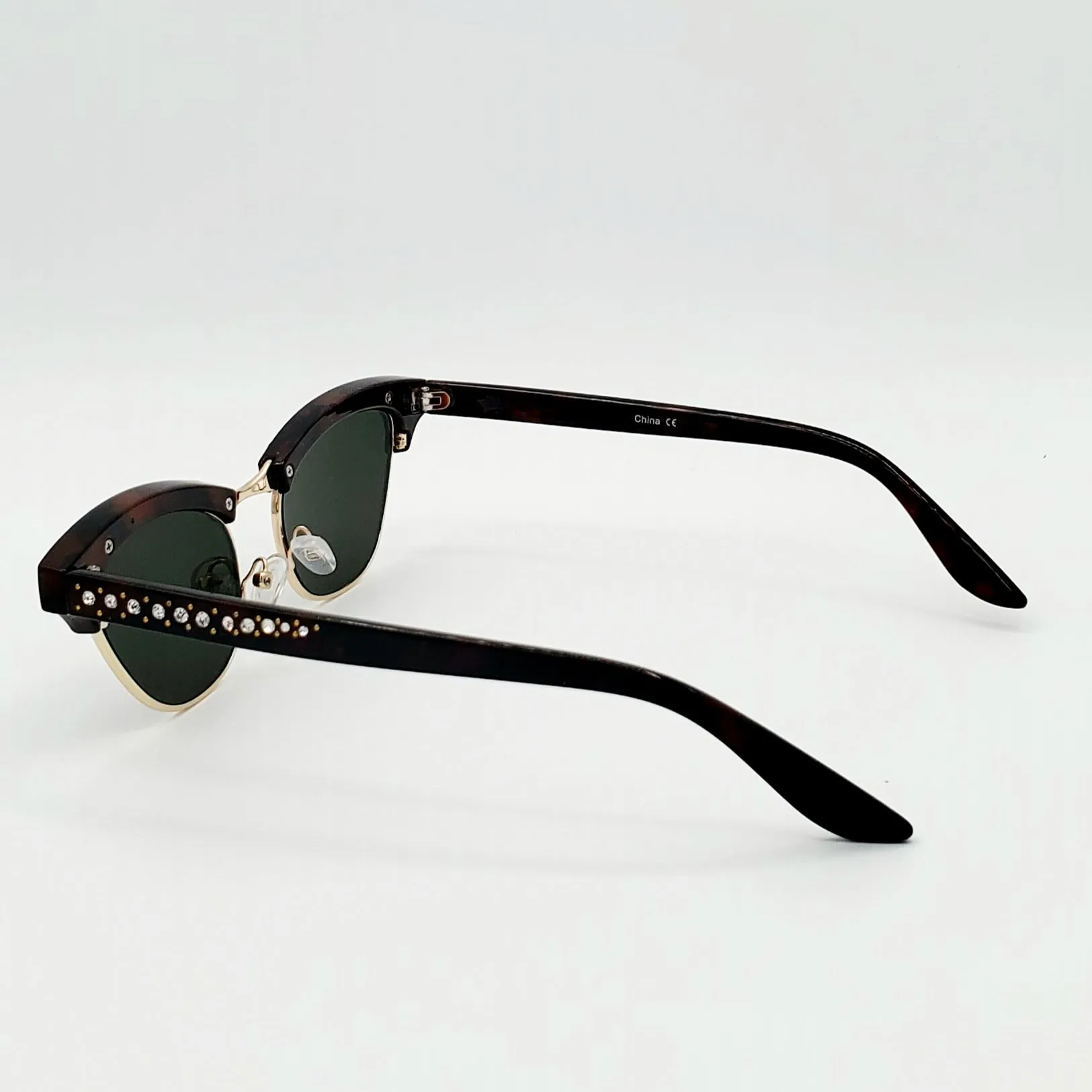 Rhinestone Browline Cat Eye Sunglasses - Tortoiseshell