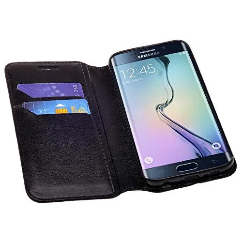 Samsung Galaxy S6 Edge Case, Magnetic Flip Fold[Kickstand] Pu Leather Wallet Case with ID & Card Slots for Galaxy S6 Edge - Black