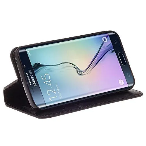 Samsung Galaxy S6 Edge Case, Magnetic Flip Fold[Kickstand] Pu Leather Wallet Case with ID & Card Slots for Galaxy S6 Edge - Black