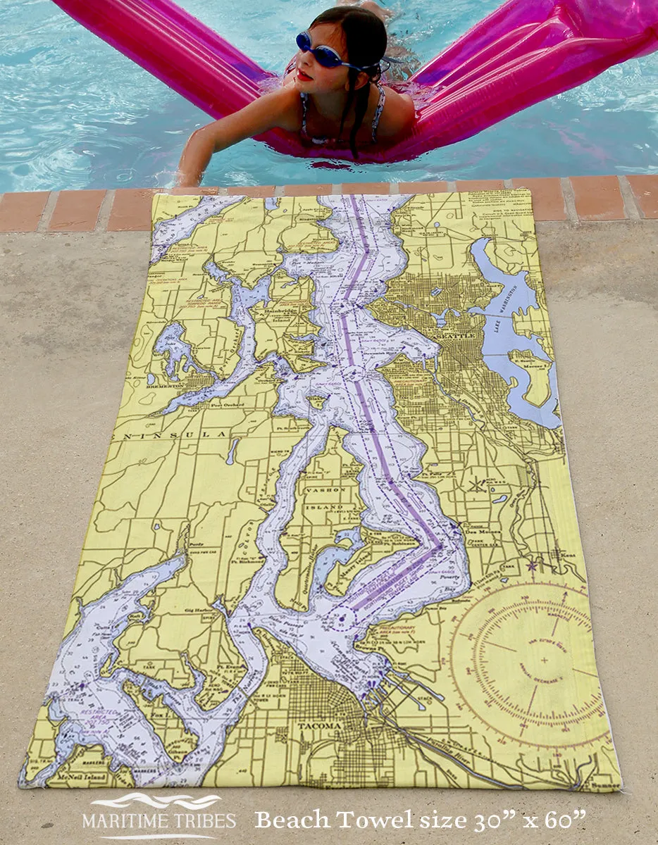 Seattle, WA Nautical Chart Quick Dry Towel