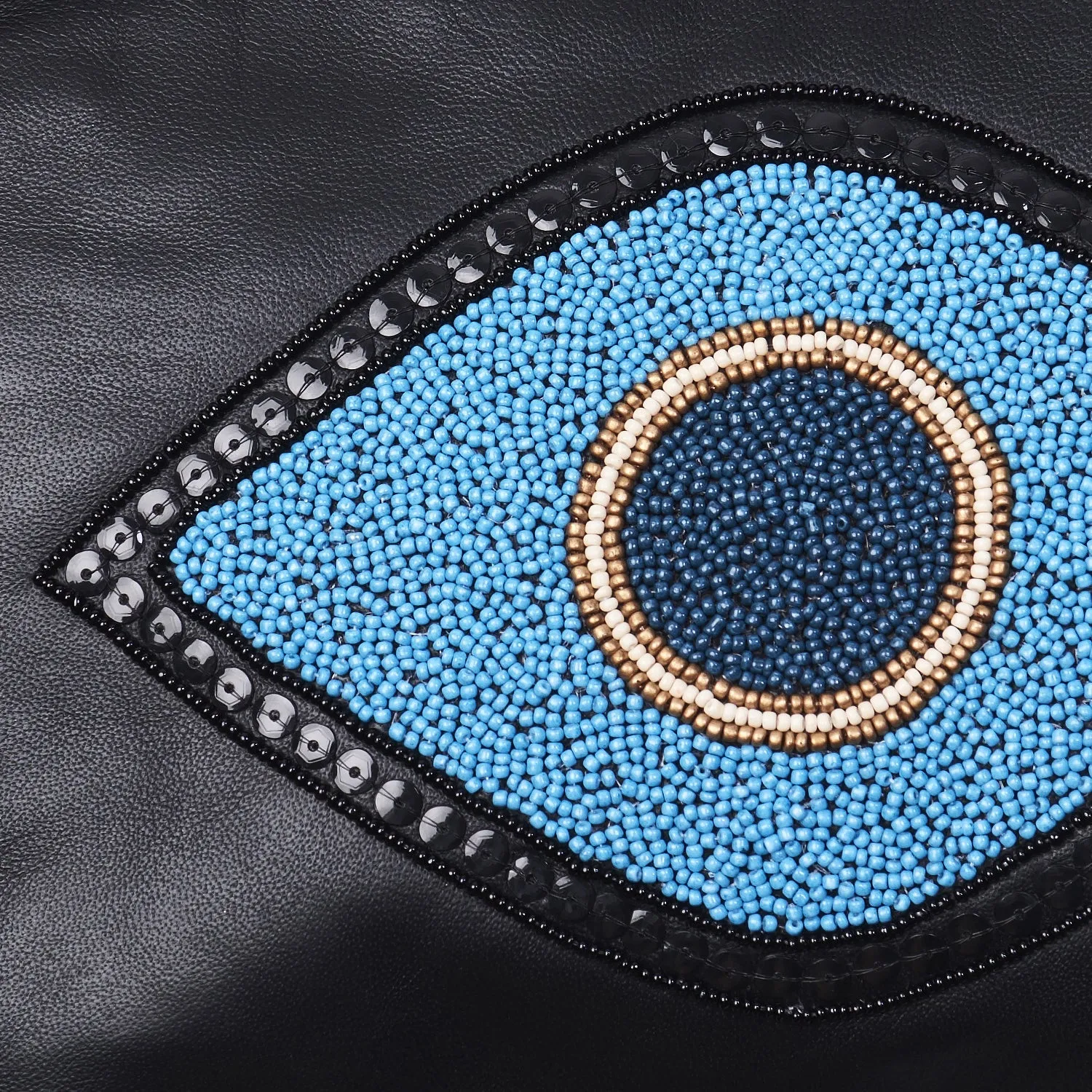 Sidney Byron Leather Bag With "Lucky Eye" Beading, Black