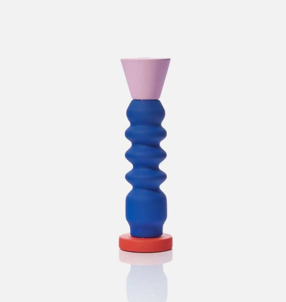 Stack Cobalt Tall Candlestick Holder