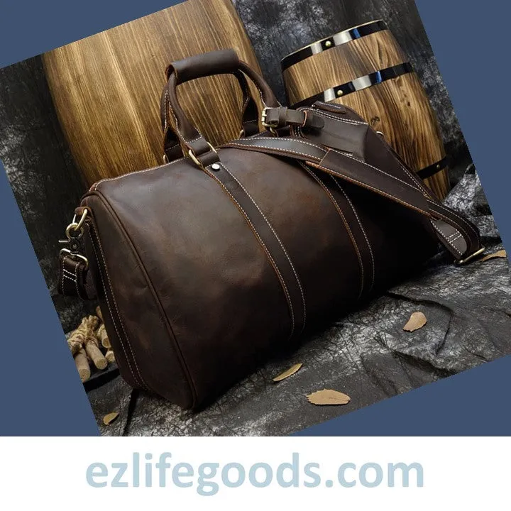 Stylish Crazy Horse Leather Travel Duffle Bag 45 cm