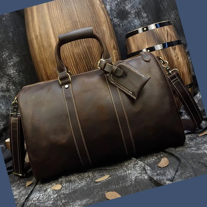 Stylish Crazy Horse Leather Travel Duffle Bag 45 cm