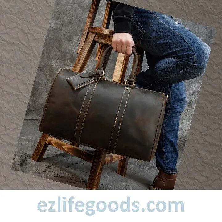 Stylish Crazy Horse Leather Travel Duffle Bag 45 cm