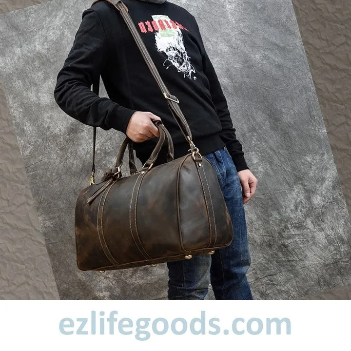 Stylish Crazy Horse Leather Travel Duffle Bag 45 cm