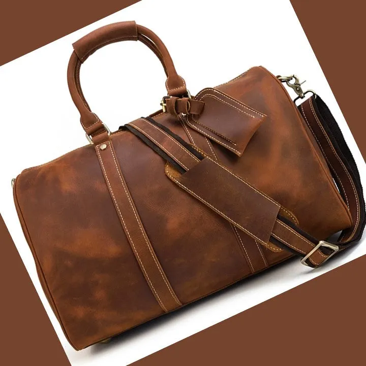 Stylish Crazy Horse Leather Travel Duffle Bag 45 cm