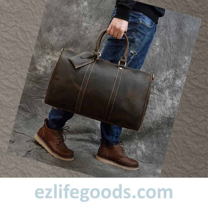 Stylish Crazy Horse Leather Travel Duffle Bag 45 cm