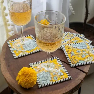 Sunshine Yellow Fabric Coaster Set of 6