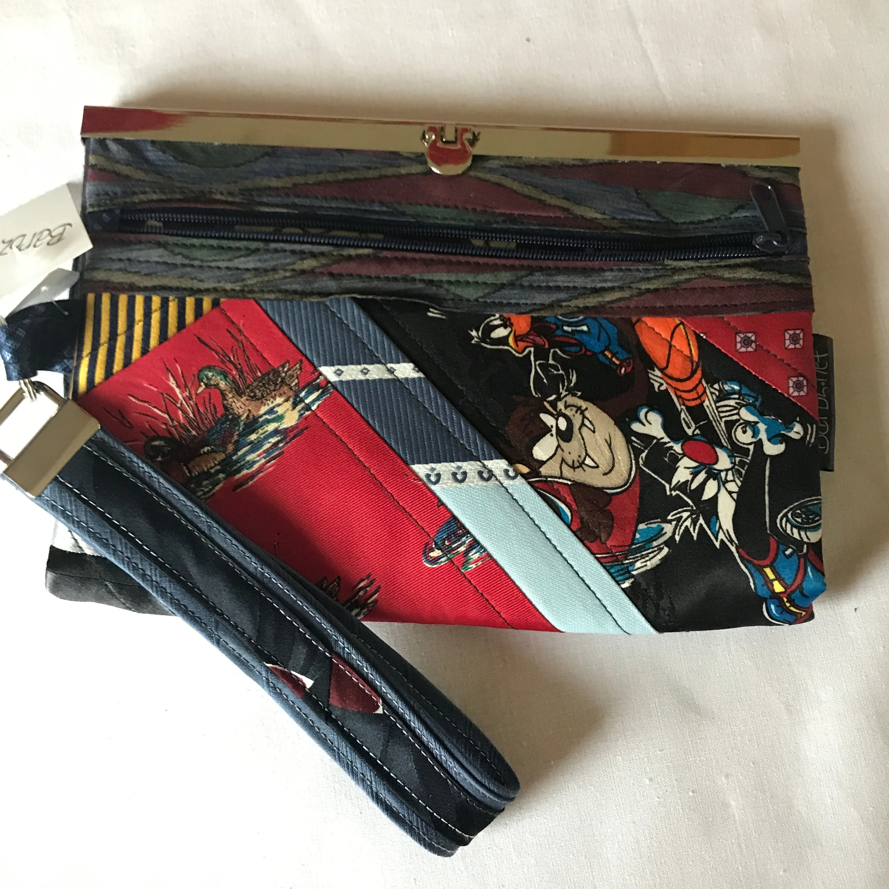 Taz/Hunting Woman Wallet made from Upcycled Neckties, Wristlet, Purse - Wallet Deluxe, Barbz.net