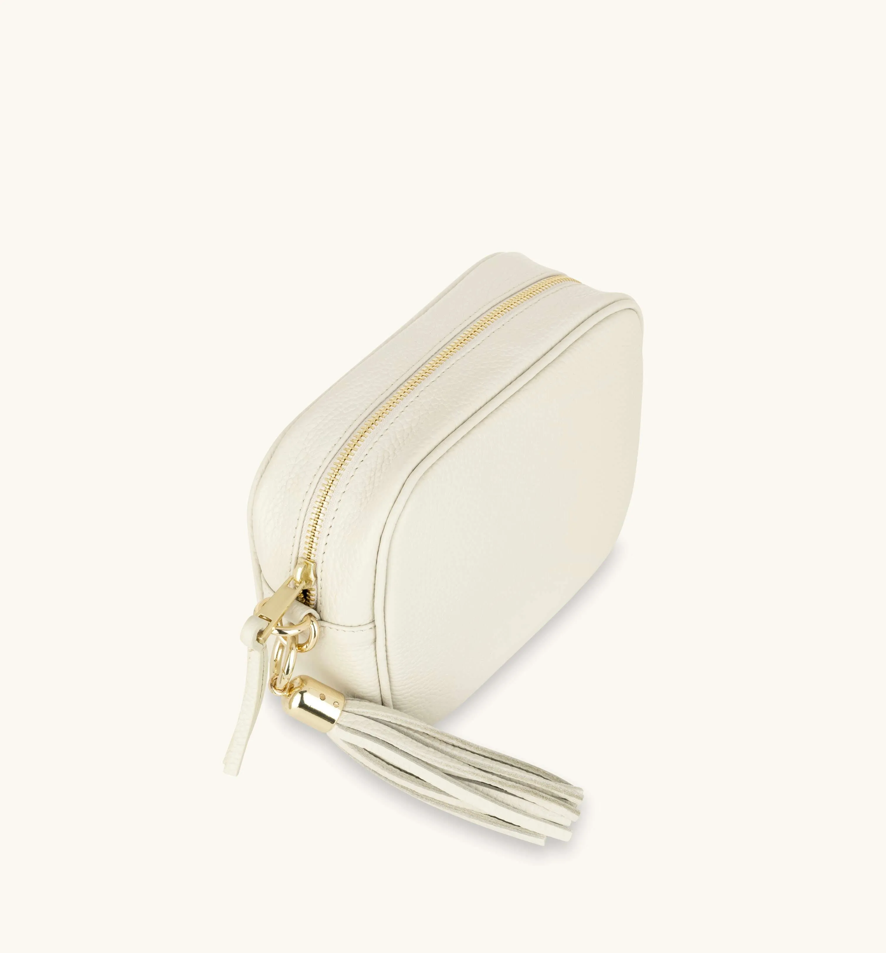 The Tassel Stone Leather Crossbody Bag With Gold Chain Strap