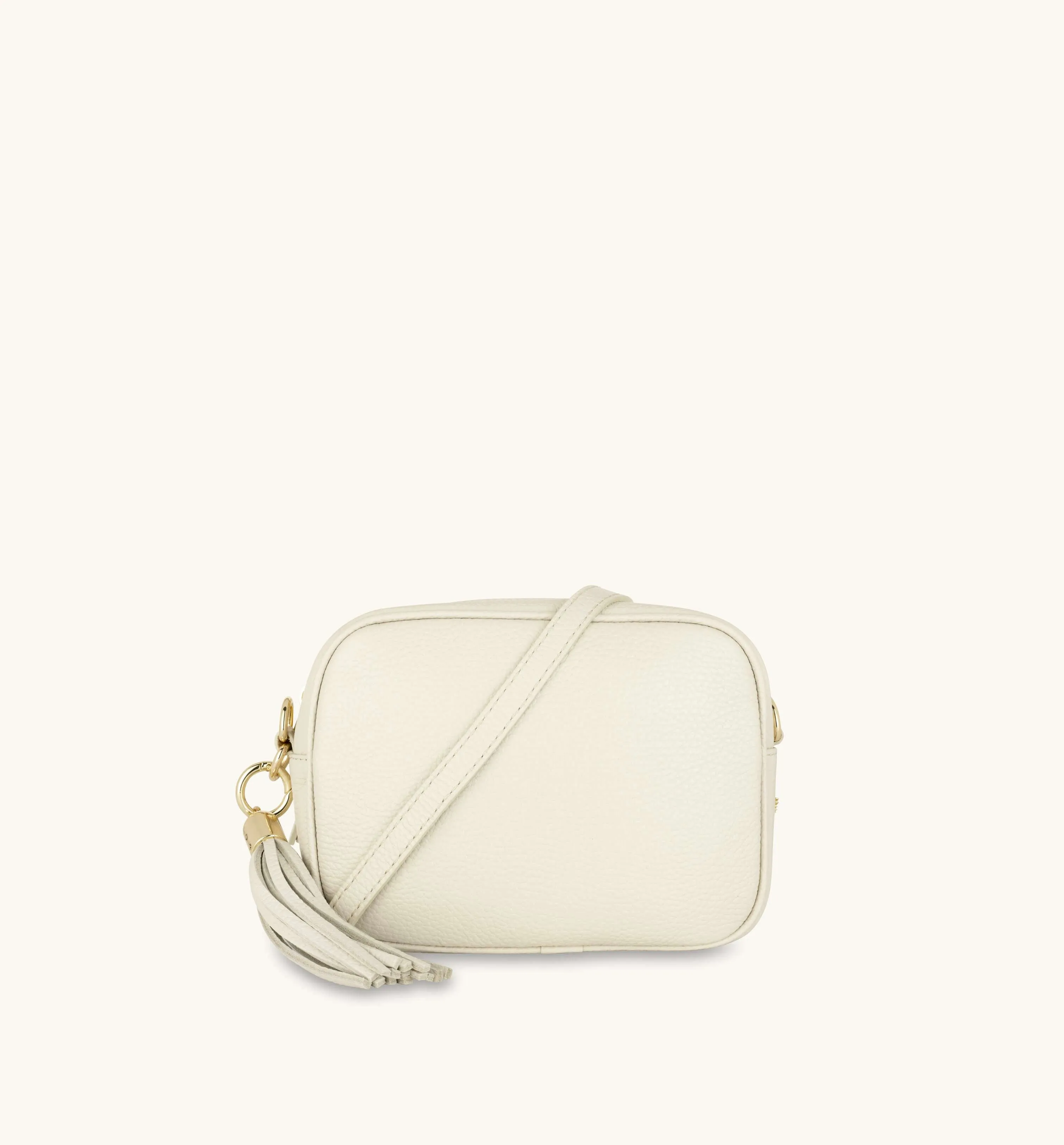 The Tassel Stone Leather Crossbody Bag With Gold Chain Strap