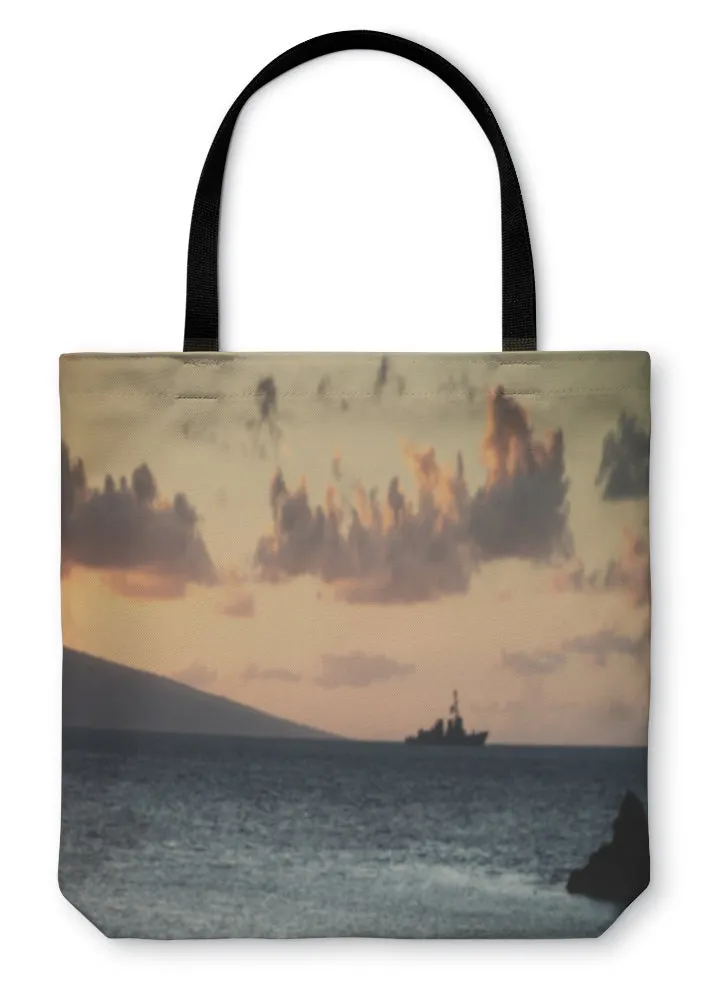 Tote Bag, Us Navy Ship At Sunset