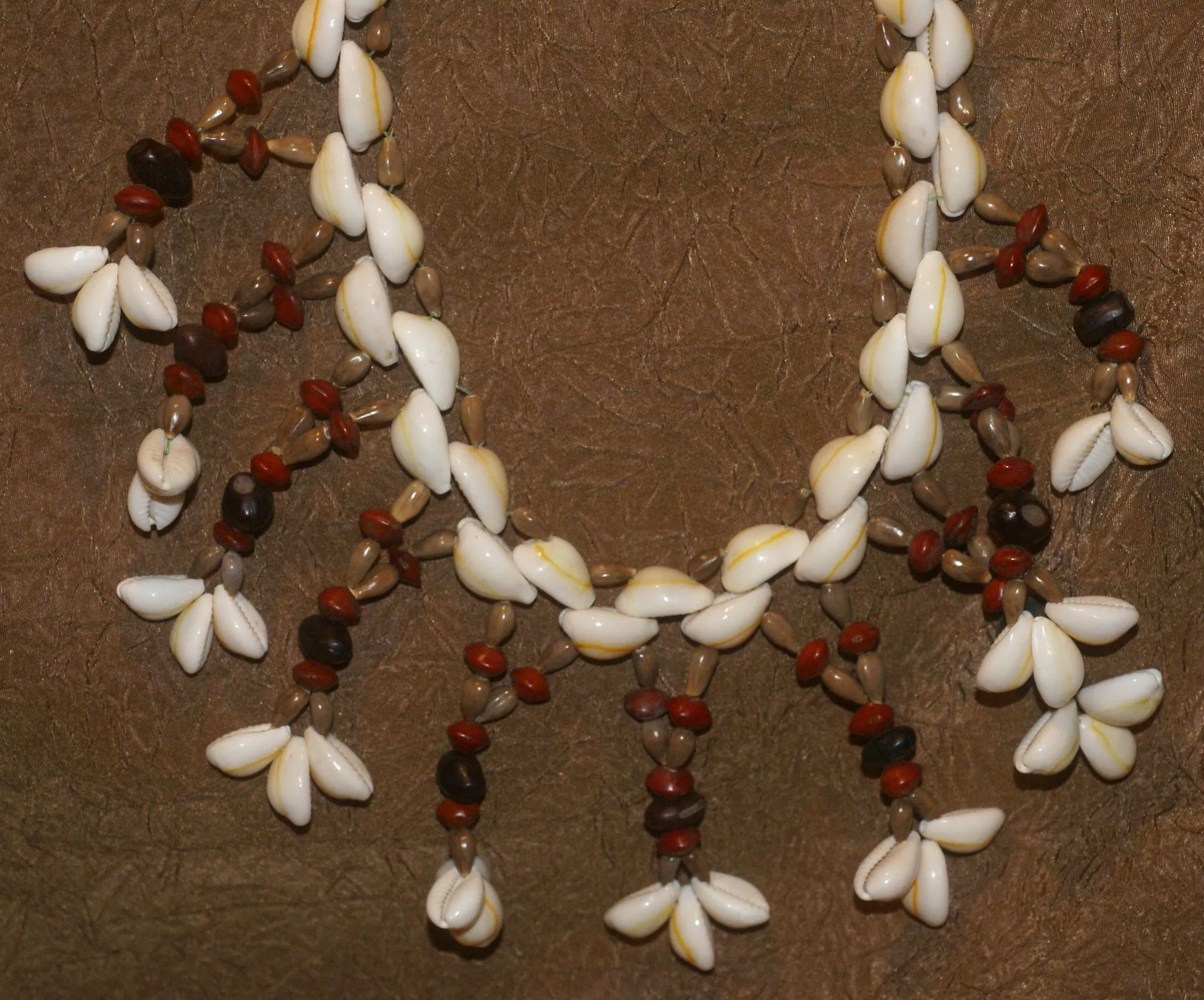 Unique, Rare 3-Tier Sing-Sing Festival Pristine Nassa Shells & Seed Beads Bilas Pectoral Adornment, Necklace Ornament from the Highlands of Papua New Guinea, NECK5, collected in late 1900’s.