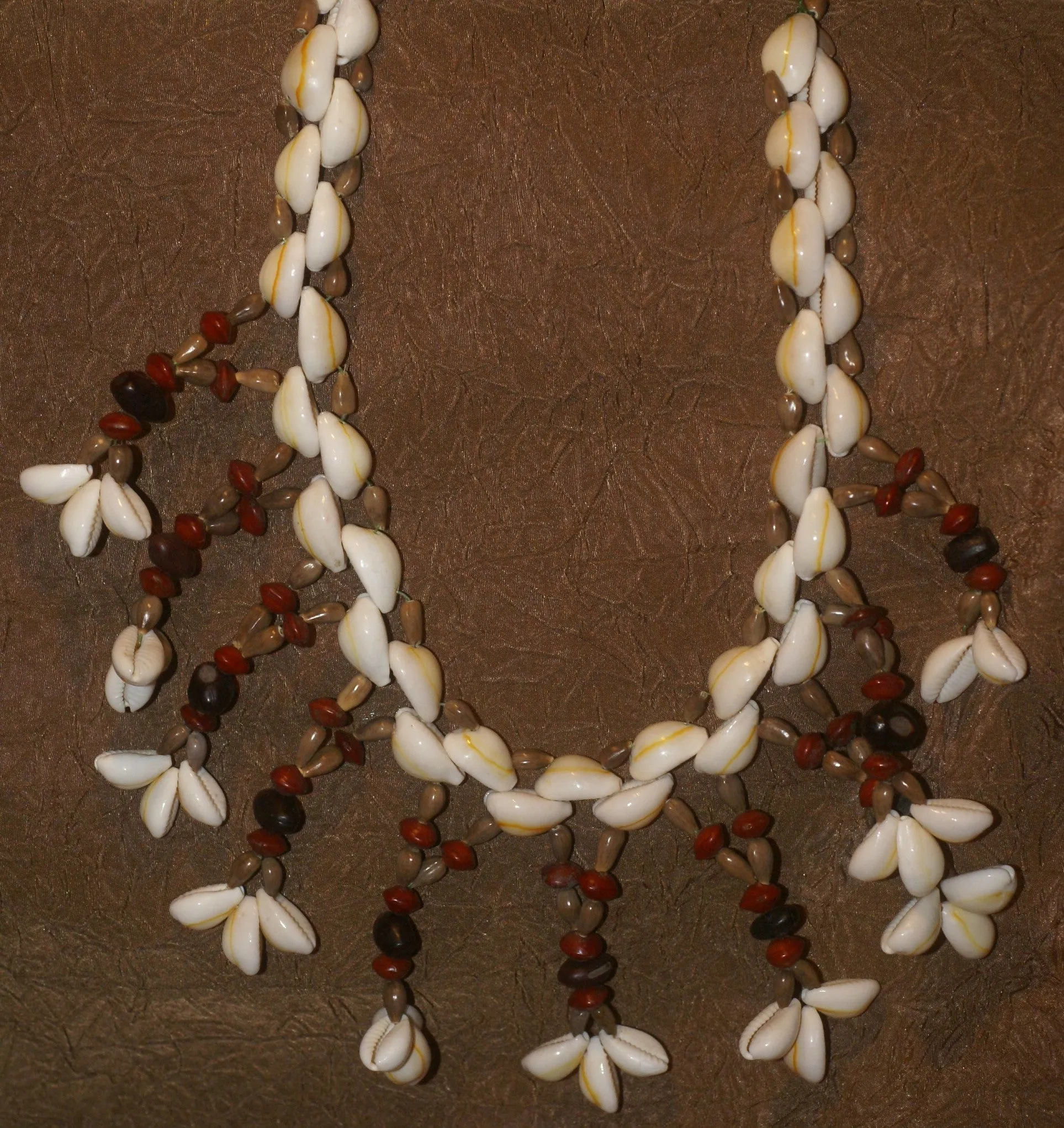 Unique, Rare 3-Tier Sing-Sing Festival Pristine Nassa Shells & Seed Beads Bilas Pectoral Adornment, Necklace Ornament from the Highlands of Papua New Guinea, NECK5, collected in late 1900’s.