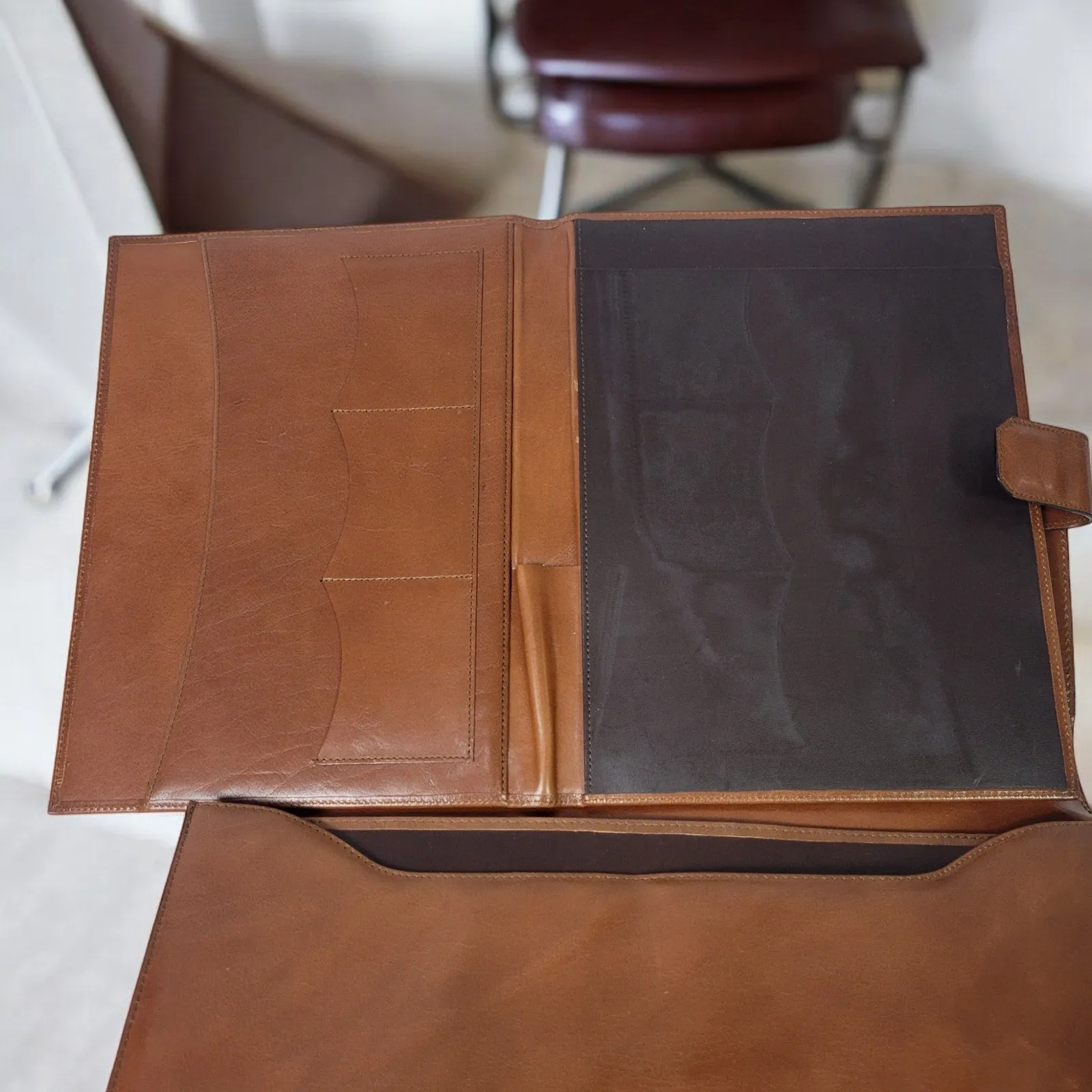 Vintage Leather Business Bag Briefcase Brown Italy Folio Attache Envelope Case Document Folder File Portfolio