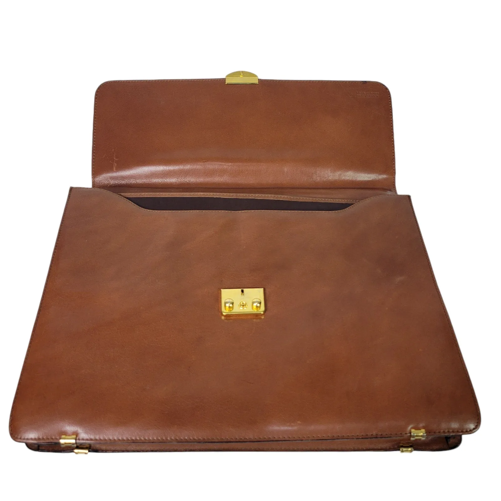 Vintage Leather Business Bag Briefcase Brown Italy Folio Attache Envelope Case Document Folder File Portfolio