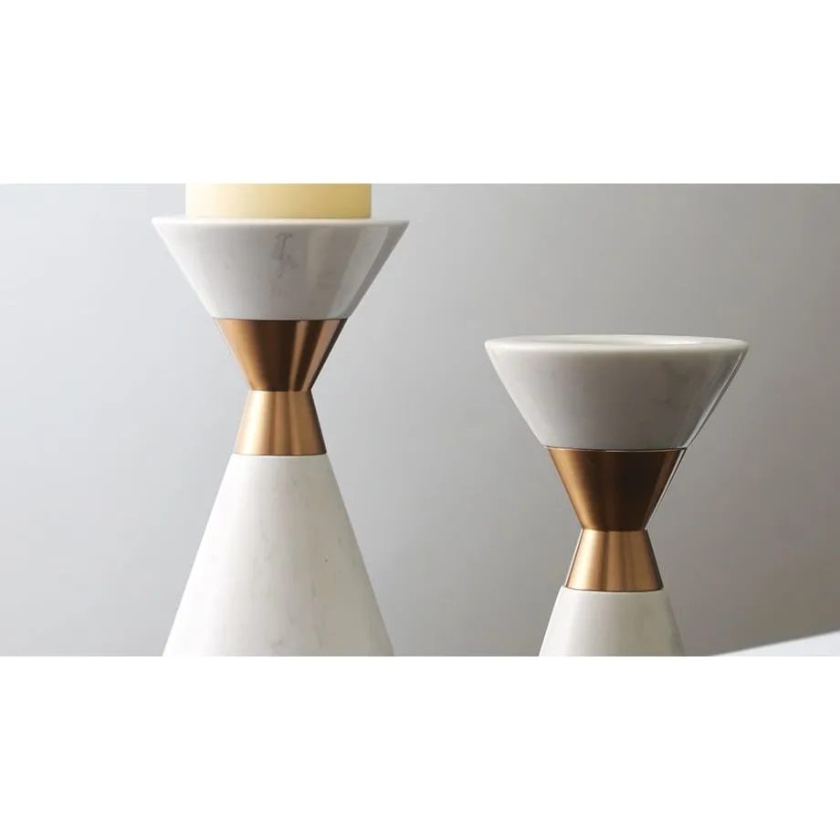 WHITE AND GOLD CANDLE HOLDER - SET OF 2