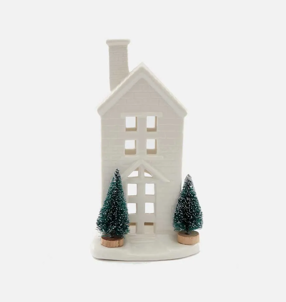 White Christmas House Tealight Holder