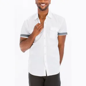 White Outline Stitch Two Pocket Shirt