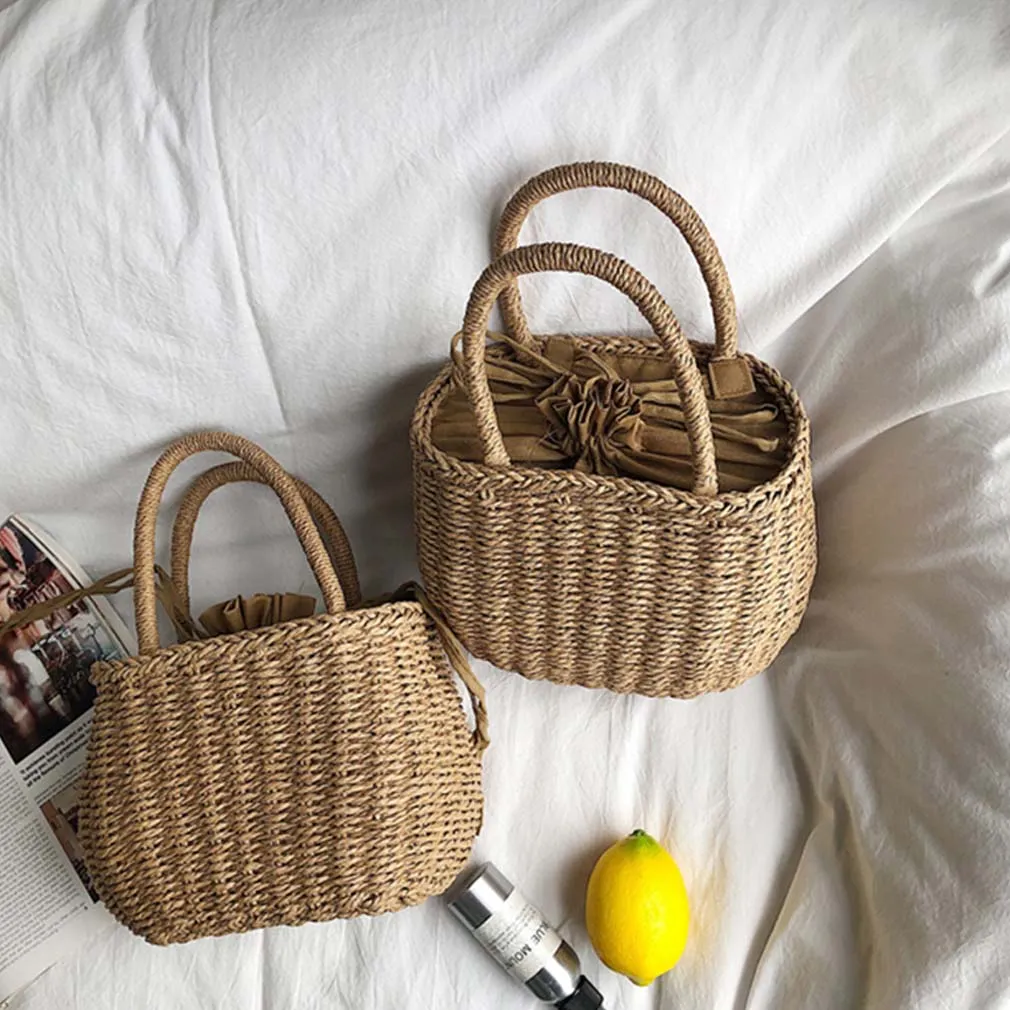 Women Beach Holiday Casual Fashion Straw Woven Bag Handbag Shoulder Bag Rattan Clutch Basket Vintage