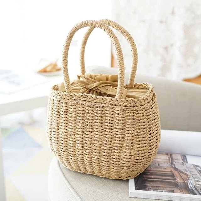 Women Beach Holiday Casual Fashion Straw Woven Bag Handbag Shoulder Bag Rattan Clutch Basket Vintage