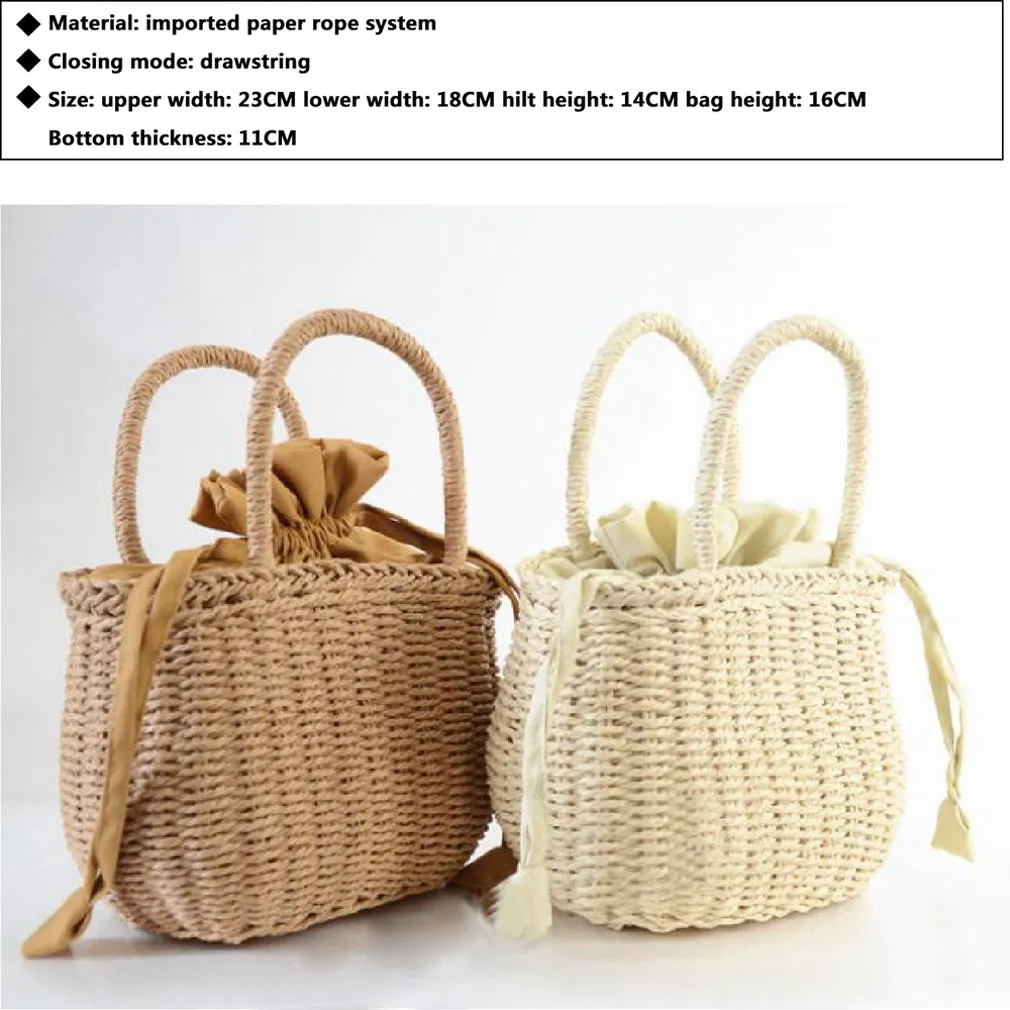 Women Beach Holiday Casual Fashion Straw Woven Bag Handbag Shoulder Bag Rattan Clutch Basket Vintage