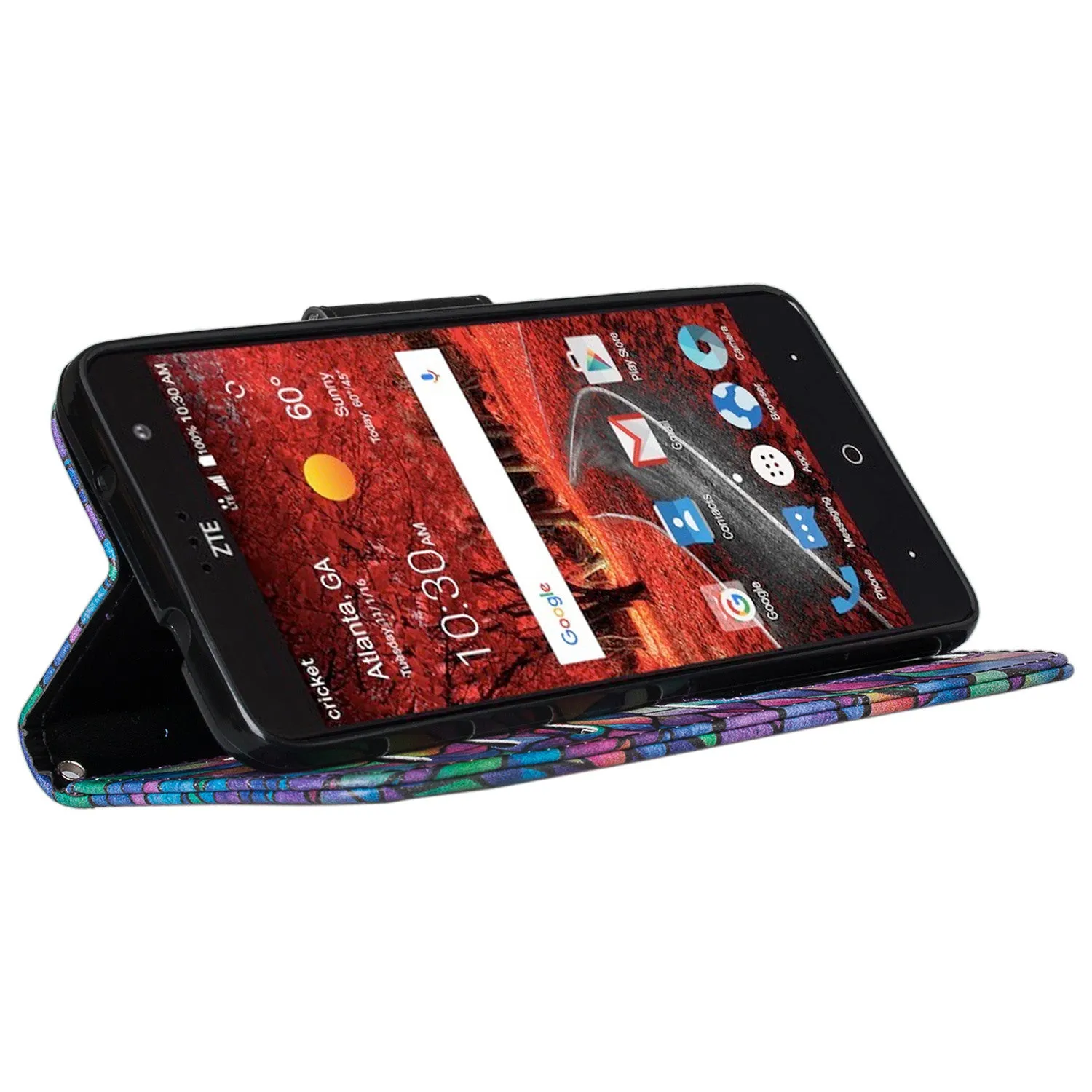 ZTE Blade Spark Z971, ZTE ZMAX One, ZTE Grand X4, X 4 Case, Wrist Strap Pu Leather Magnetic Flip [Kickstand] Wallet Cover with Slots - Rainbow Flower